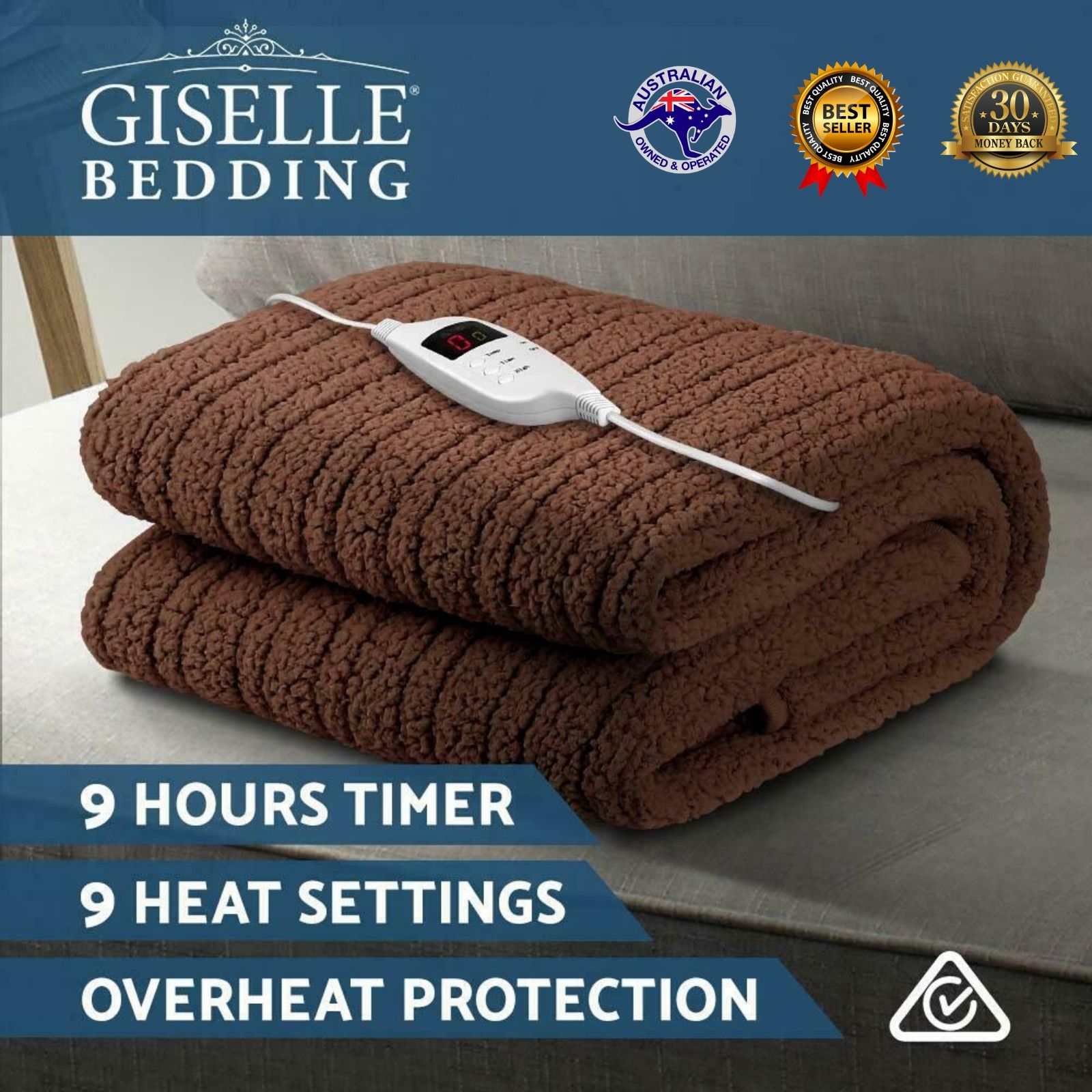 Giselle Bedding Electric Heated Throw Rug Washable Fleece Snuggle